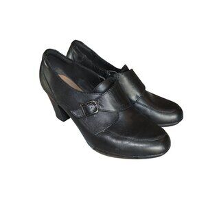 Clarks Collection Shoes Women Size 10W Brynn Poppy Pump Block Heel Black Leather